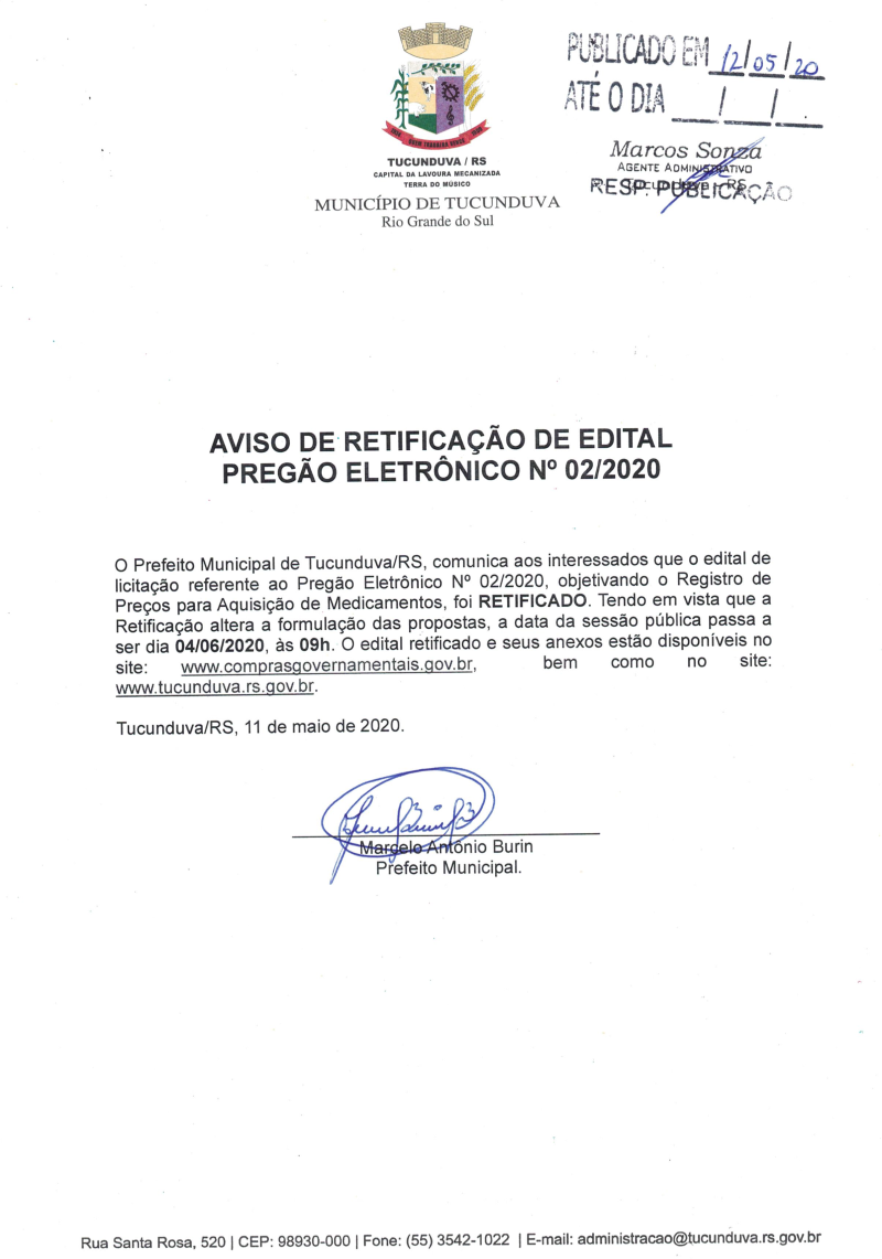 PE Nº 02/2020 AVISO DE RETIFICAÇÃO DE EDITAL